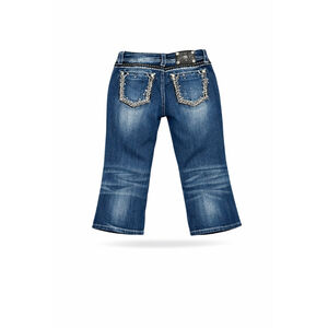 Miss Me Women's Cropped Dark Wash Embellished Faded Bermuda Jeans Size 29​